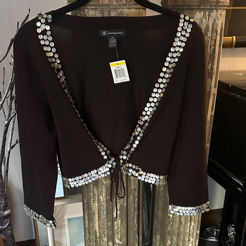 INC International Concepts Black Cropped Bolero with Shell Trim - NWT